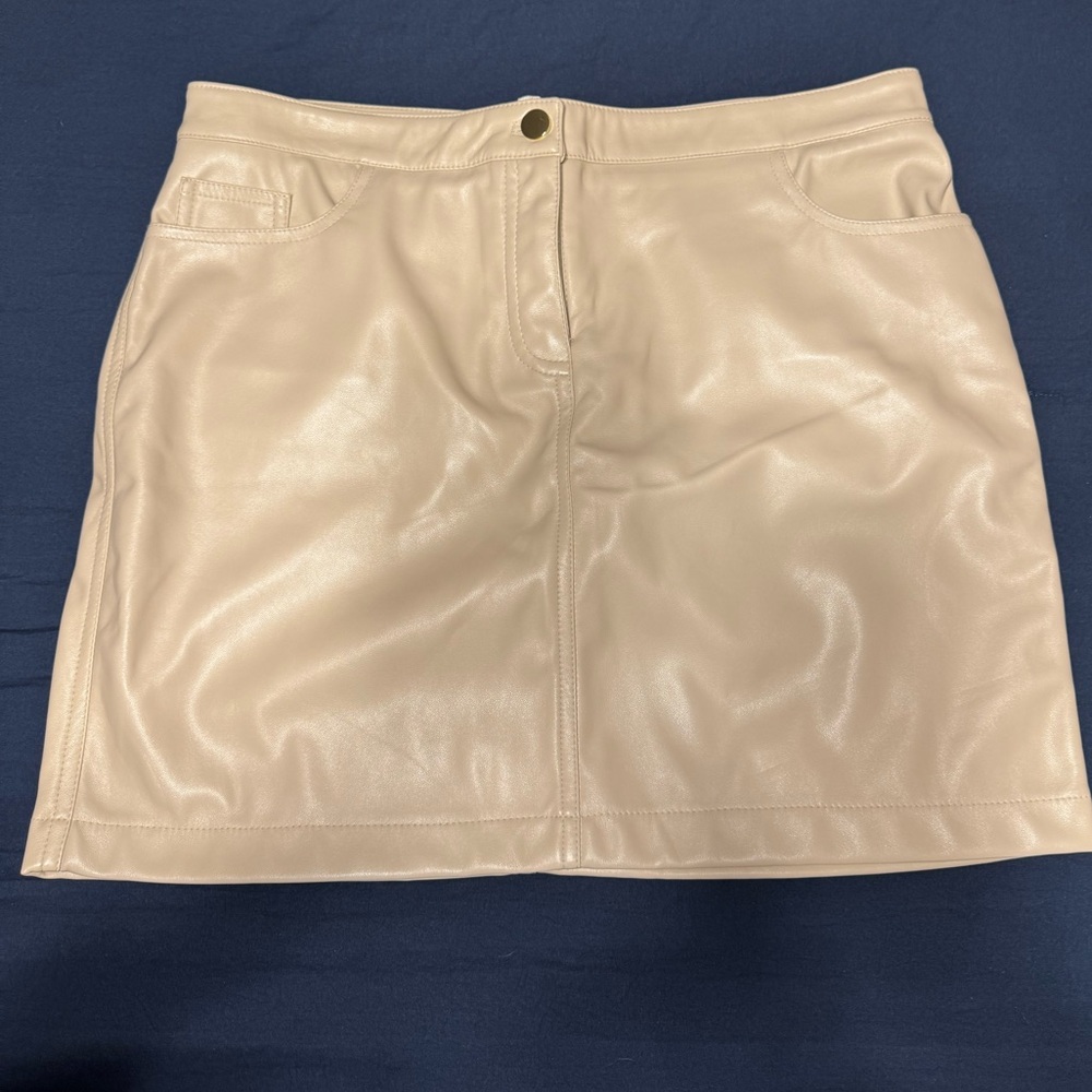 Rachel Zoe Beige Leather Pencil Skirt